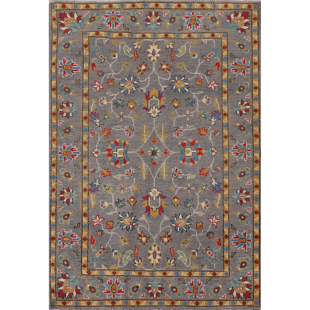 All-Over Gray Kazak Oriental Accent Rug Hand-Knotted Wool Carpet - 3'4"x 5'0"