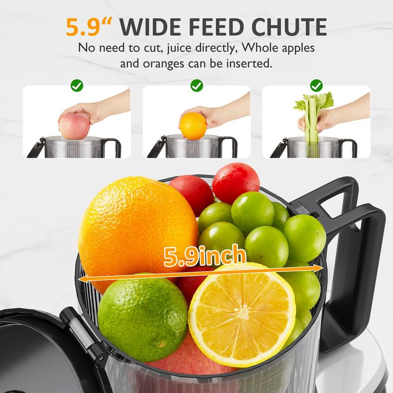 Juicer Machines with 5.9" Wide Feed Chute, Slow Cold Press Juicer for Whole Fruits & Vegetables