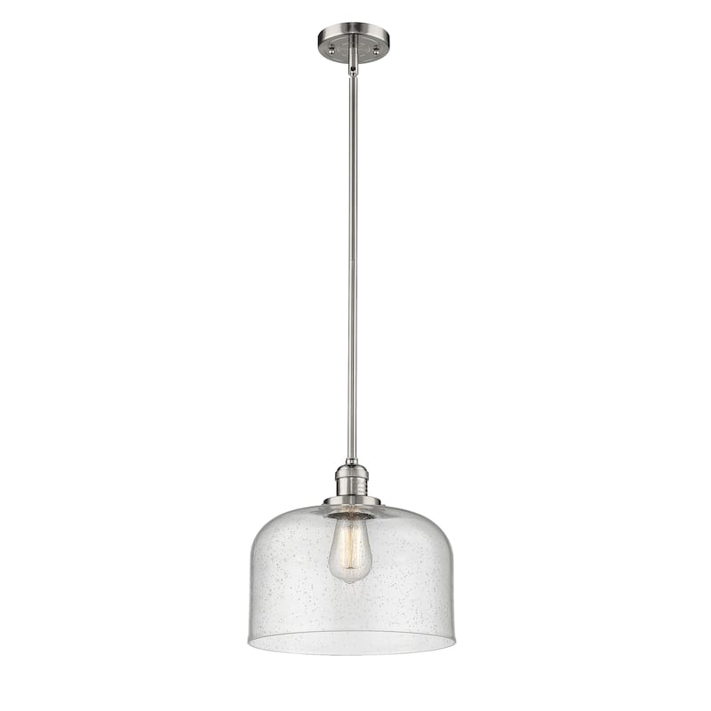 Innovations Lighting Franklin Restoration Bell - 1 Light 12" Stem Hung Mini Pendant - Polished Nickel/Seedy