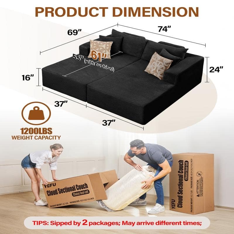 WINSOON 74''x69'' Plush Modular Sectional Sofa with Pillows