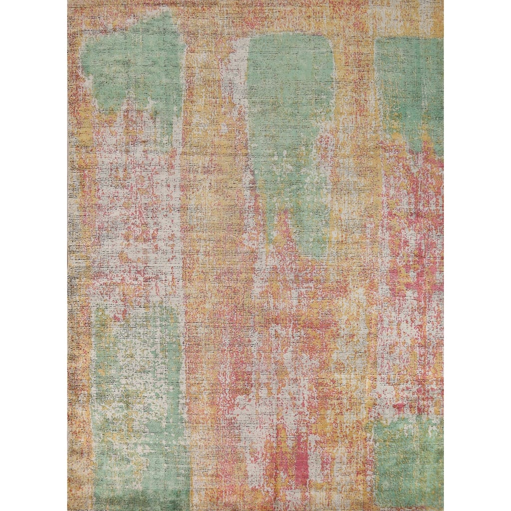Contemporary Colorful Abstract Indian Area Rug Handmade Wool Carpet - 6'6"x 8'6"