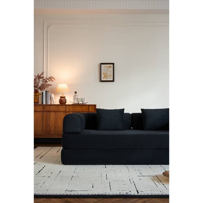 Convertible Sleeper Sofa Bed with Pillow, Corduroy Folding Mattress Couch with Fixed-Shape Frame, Floor Lounge Loveseat Sofa