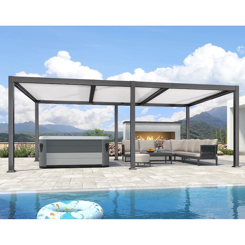 PURPLE LEAF Outdoor Louvered Pergola with Adjustable Metal Roof for Patio Pergola - 11.4' x 20.4' - Grey & White