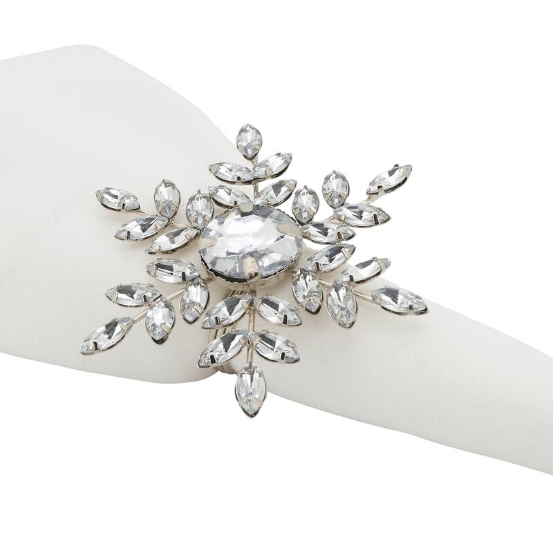Elegant Frost Beaded Snowflake Napkin Ring (Set of 4)