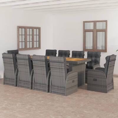 11 Piece Patio Dining Set with Cushions Poly Rattan Gray