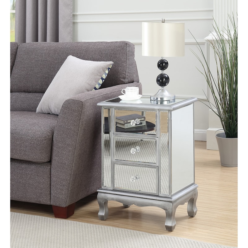 Convenience Concepts Gold Coast Vineyard Mirrored 3 Drawer End Table