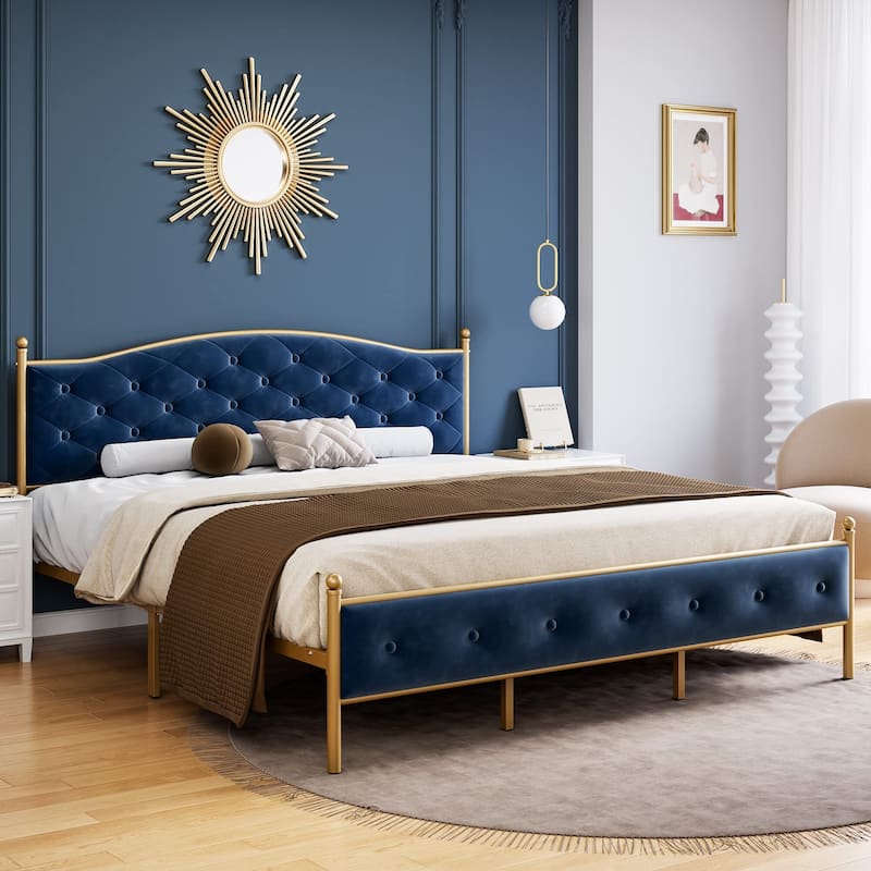 Upholstered Platform Bed - Blue - Full