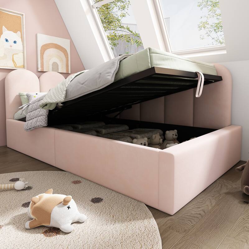 Roomfitters Upholstered Twin Size Ottoman Daybed with Storage, Sofa Bed with Metal Slat Frame, Velvet