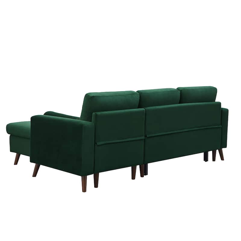 Green 88" Velvet L-Shape Sleeper Sofa with Pull-Out Bed