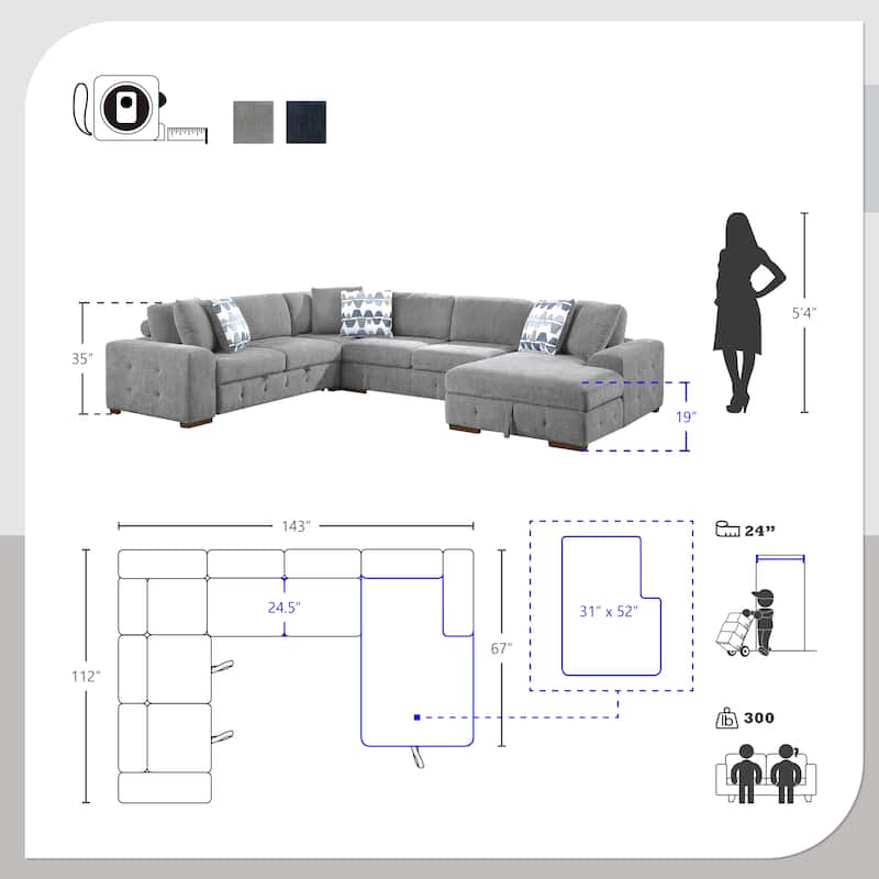 Gillam 4-Piece Sectional Sofa Sleeper with Right Chaise