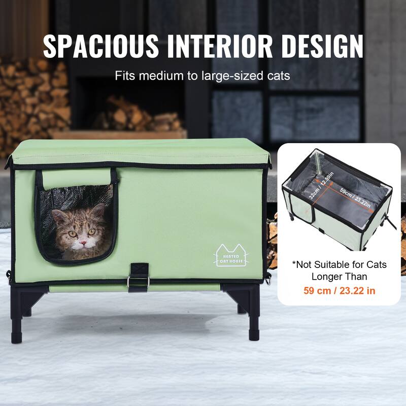 Elevated Heated Cat House, Cuboid Kitty Shelter with Adjustable Temperature and Timer for Winter to Stay Warm and Cozy
