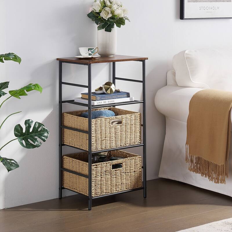 VECELO 3-Tier Nightstand Side Table/Bedside Table with Two Storage Baskets