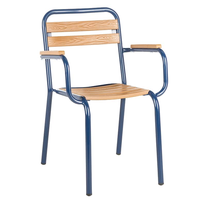 SAFAVIEH Outdoor Keara Chair - Brown / Navy (Set of 2) - 21.7"x23.2"x33" - 22Wx23Dx33H