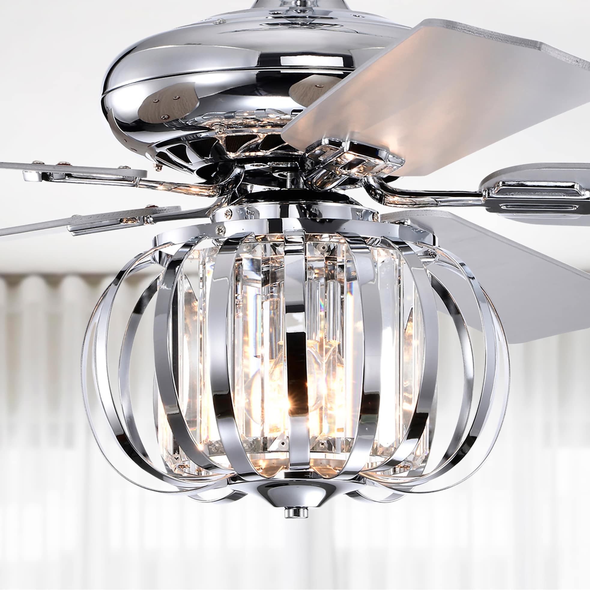 Warehouse of Tiffany Tamaya 52 Inch Chrome Finish Crystal Ceiling Fan with Remote