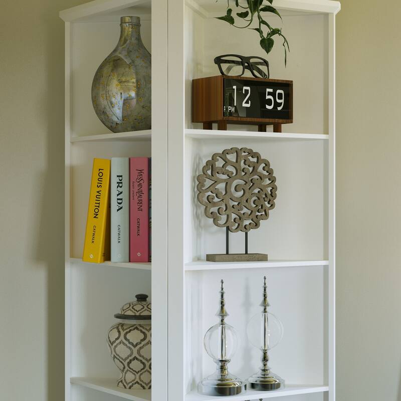 Bookshelf Display Cabinet with 6-Tier Shelves Tall White Corner Bookcase Storage Shelf Unit
