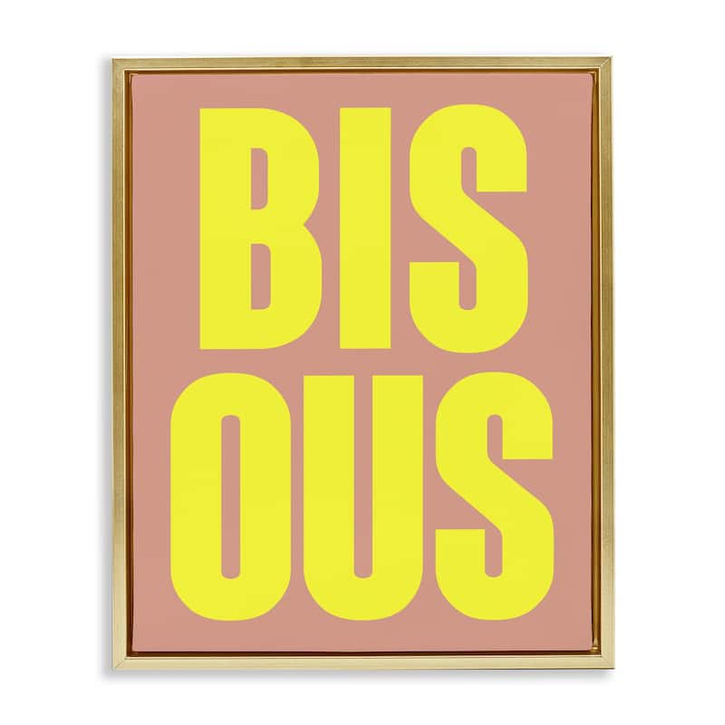 Stupell Bisous Kiss Typography Framed Floater Canvas Wall Art Design By House of Lulu - 17 x 21 - Gold
