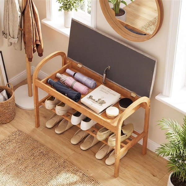 Shoe Bench Bamboo Shoes 219 Bamboo Shoe Rack Bench, Hidden Storage, High-density Sponge Cushion Bed  Bath Beyond 44080829