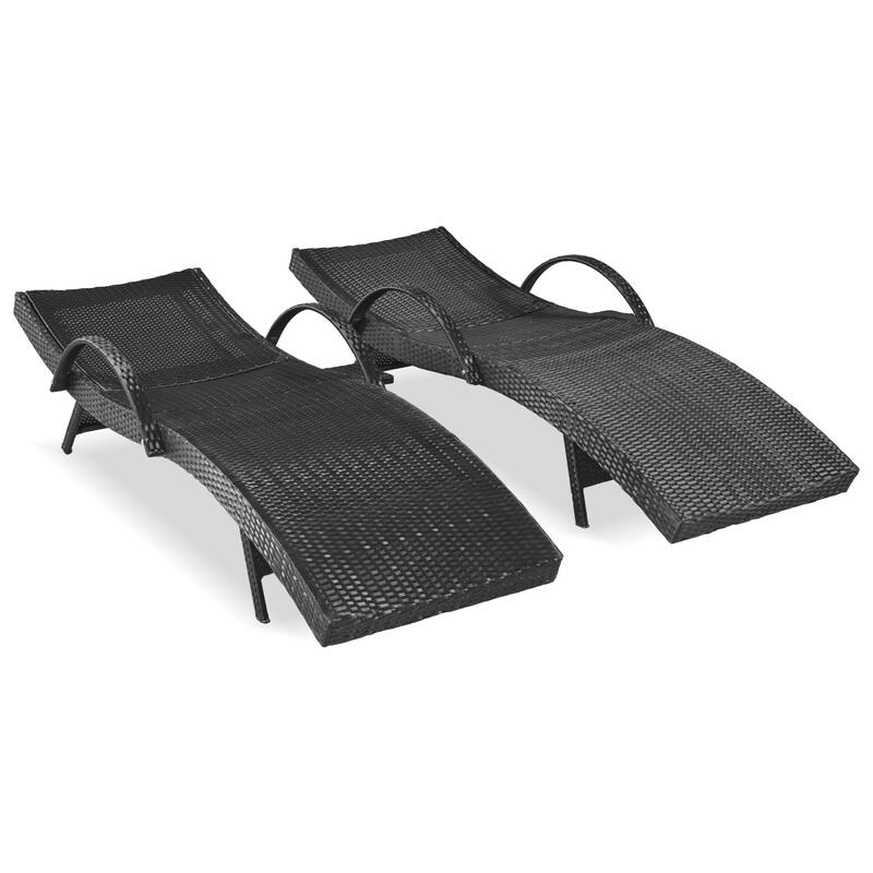 2-piece Outdoor Wicker Chaise Lounge Chairs Set with Pull-out Side Table, Patio Pool Adjustable Reclining Sun Lounger