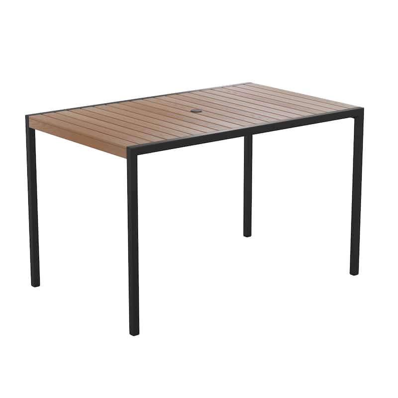 Indoor/Outdoor Steel Framed Faux Teak Patio Table with 4 Chairs