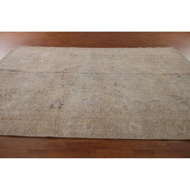 Muted Distressed Tabriz Persian Vintage Rug Hand-knotted Wool Carpet - 9'2"x 12'7"
