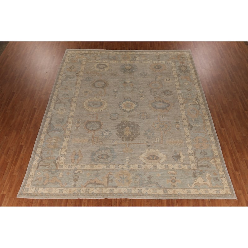 Hand Knotted Oriental 100% Wool Carpet Transitional All-Over Greys & Charcoal Oushak Area Rug - 14' 4'' X 12' 3''