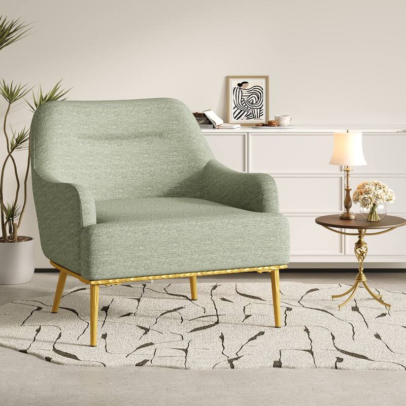 Modern Accent Chair Upholstered Armchair Single Sofa Chair with Curved Backrest and Gold Metal Legs for Living Room