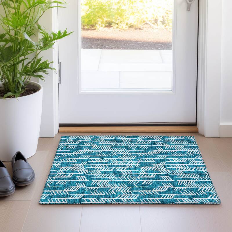 Premium Washable Super Soft Modern Arrows Mayfield Rug - Teal - 1'8" x 2'6"