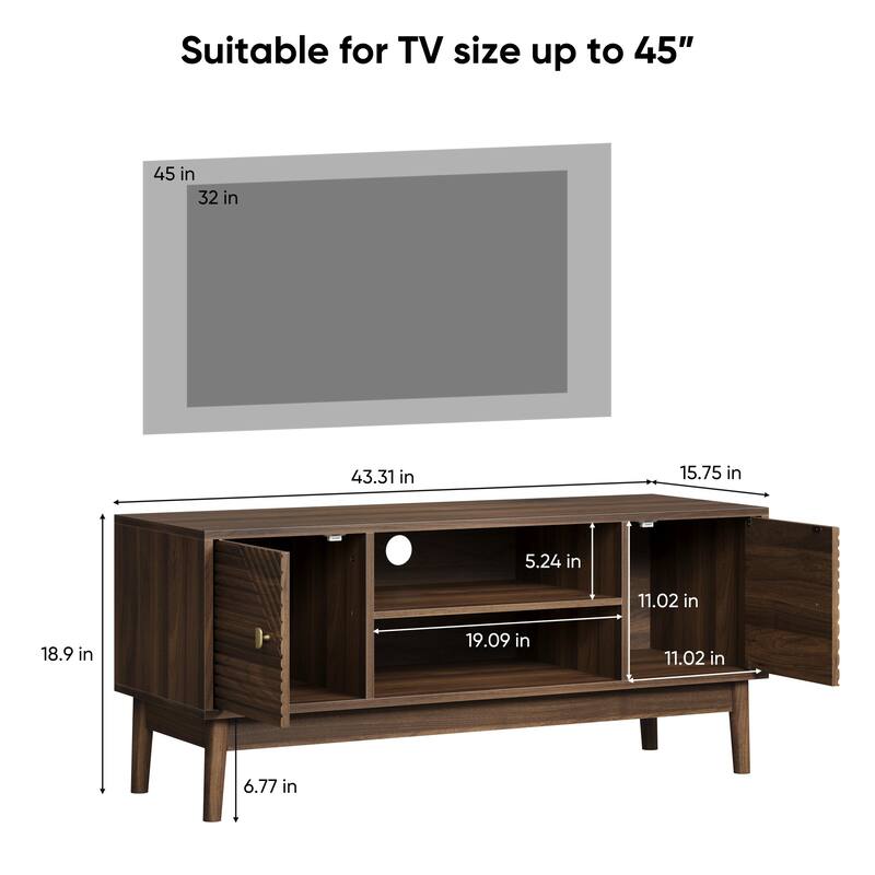 43.31" Mid-Century Modern TV Stand for 32-45" TVs, Media Console with Storage for Living Room