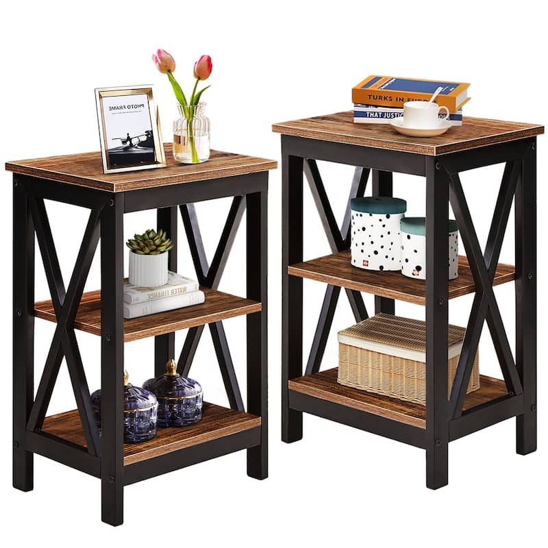 Modern Nightstand with 3-Tier Storage Shelves, Nightstands Set of 2