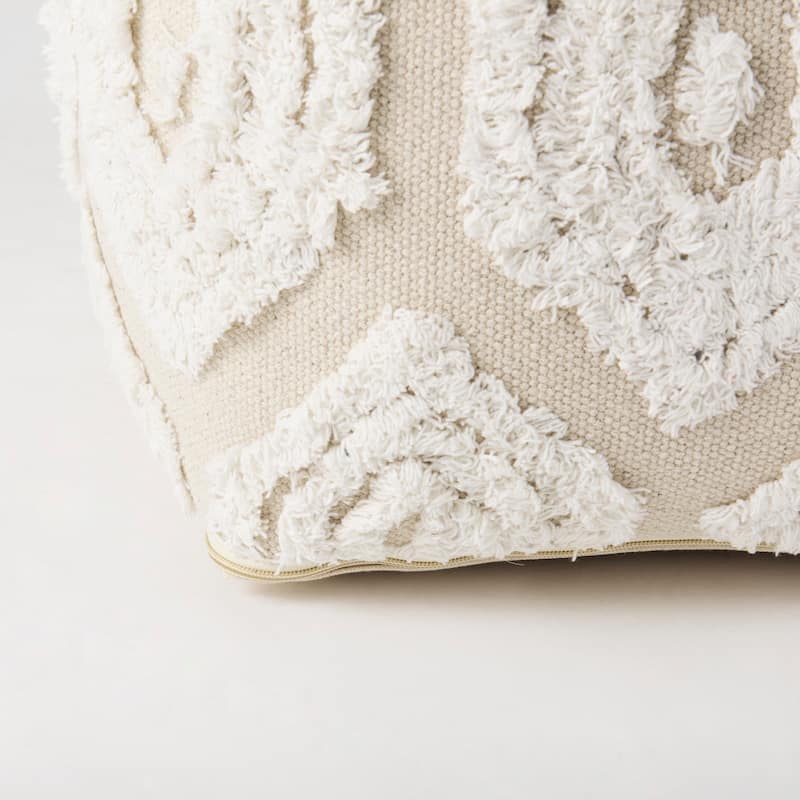 Mercana "Ekanta" Cream & Beige Patterned Cotton Square Pouf