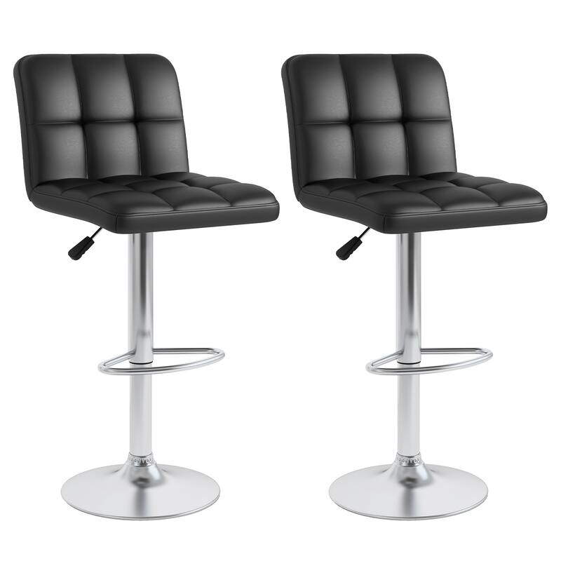 Set of 2 Adjustable Height Bar Stool with PU Leather Seat and Swivel Function for Kitchen or Pub - 17.5"L x 20"W x 37" - 45"H