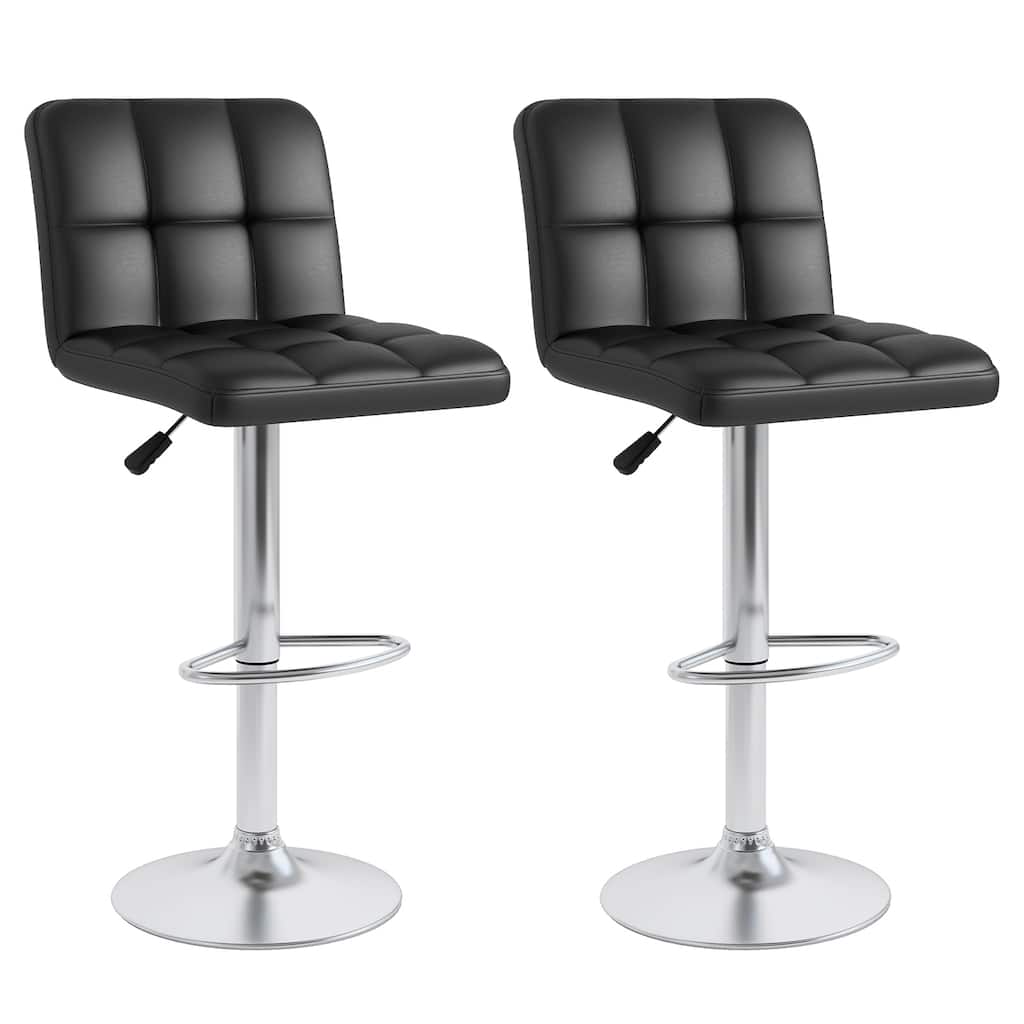 Set of 2 Adjustable Height Bar Stool with PU Leather Seat and Swivel Function for Kitchen or Pub - 17.5"L x 20"W x 37" - 45"H