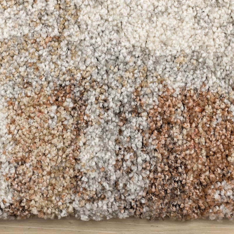 Maverick Collection - Distressed White Orange Green Plush Area Rug