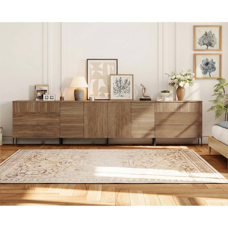 126" Modern Reeded 6-Drawer Dresser For Bedroom, Minimalist Chest Of Drawers With Storage, Wooden Dresser - Walnut