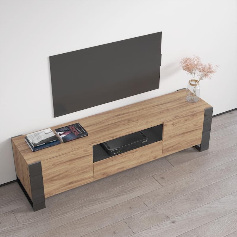 Meble Furniture Woody 71" Modern High Gloss TV Stand with Storage - Fits TVs up to 75" - European Made for up to 80" TVs