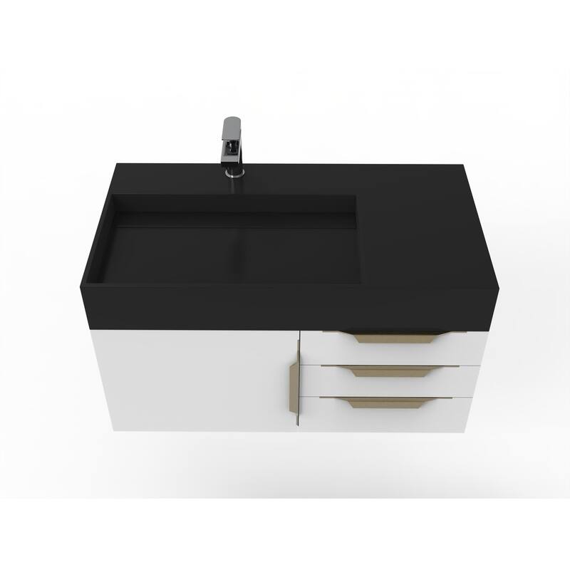 Amazon 36" Wall Mounted Bathroom Vanity Set w/ Black Top