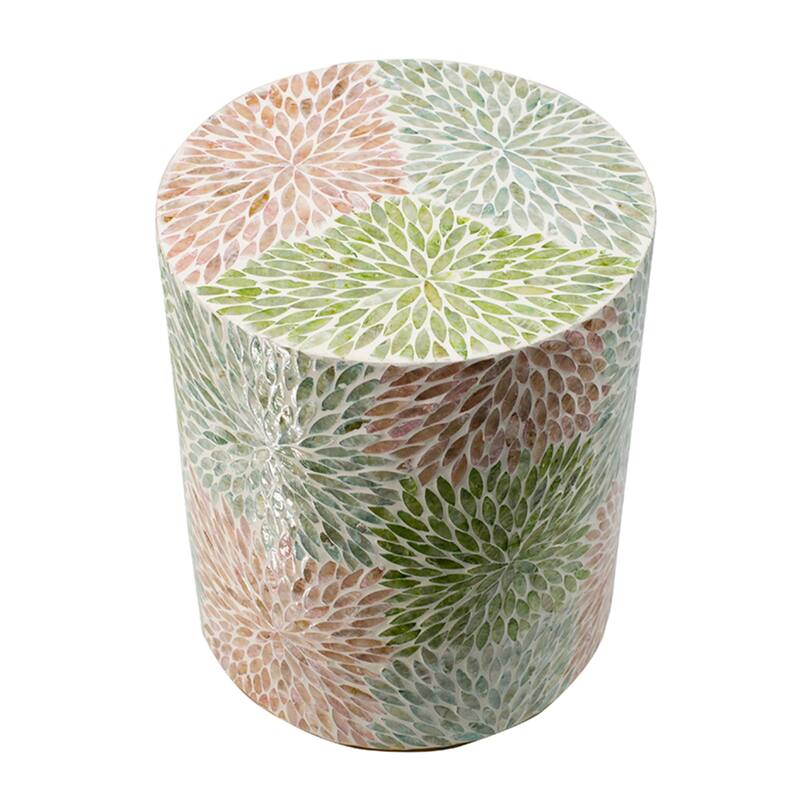 Floral Capiz Shell Accent Stool - 17.75" - Green and Pink