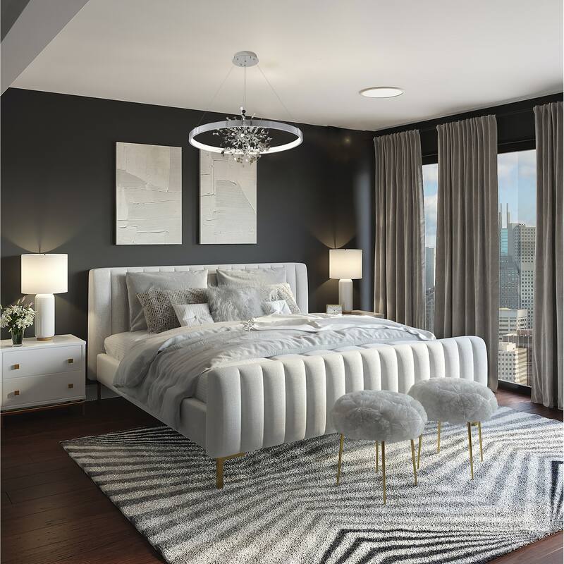 1-Light Chrome Stainless Steel LED Chandelier With Confetti Interior