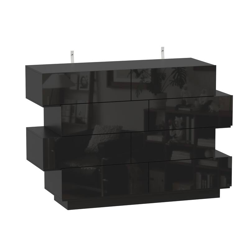High Gloss White Eight-Drawer Dresser with Modern Design and Storage Chest