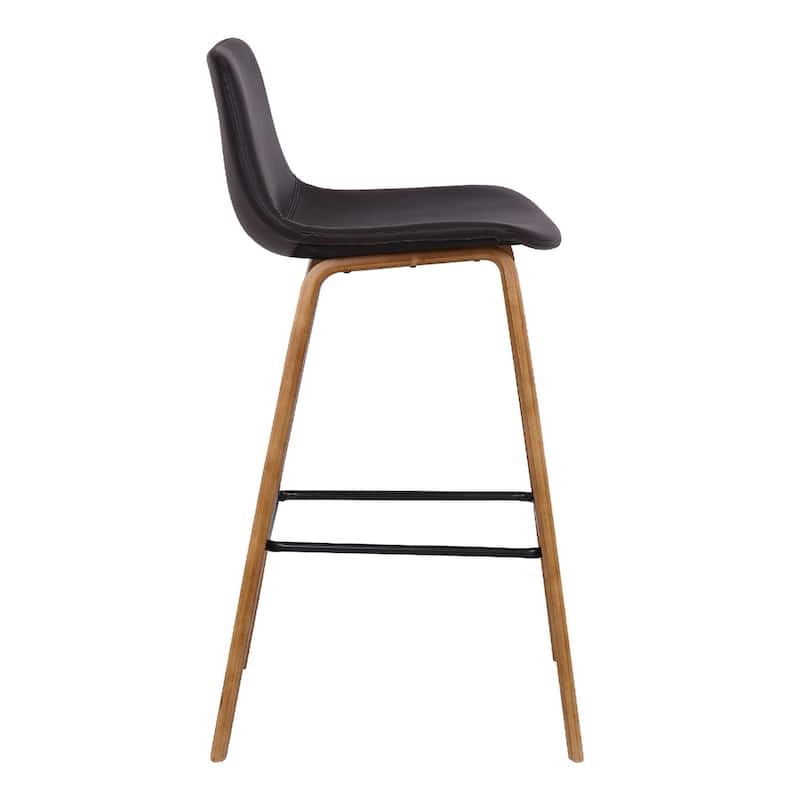 Brown Faux Leather Counter Height Bar Chair with Walnut Wood Frame and Footrest - 19.5” x 18” x 35” (D x W x H)