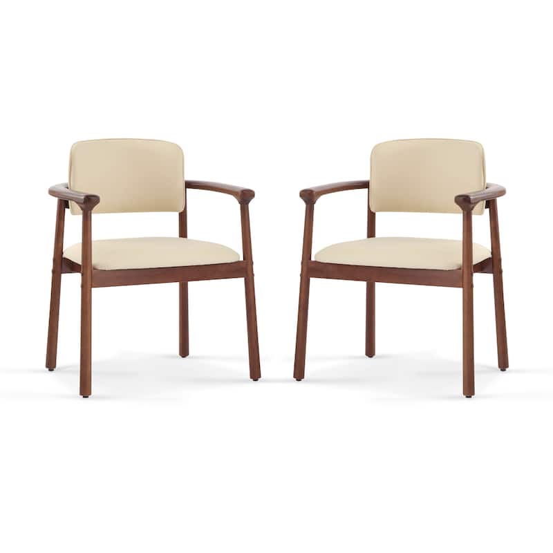 Upholstered Arm Chair Dining Chairs (Set of 2) - Beige,Dark Walnut