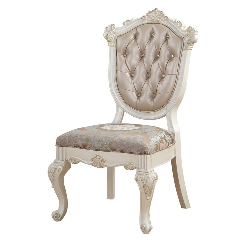 HomeRoots Set of Two Tufted Rose Gold and Pearl Upholstered Faux Leather And Solid Wood Dining Side Chairs