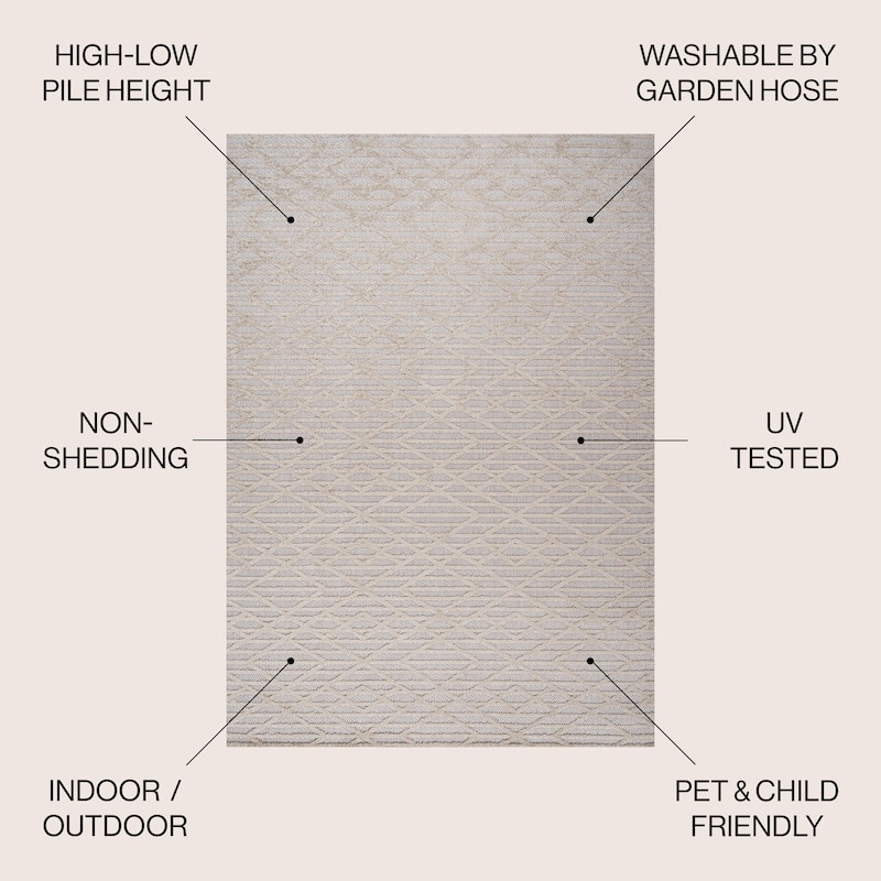 JONATHAN Y Jazz High-Low Pile Moroccan Diamond Modern Indoor/Outdoor Area Rug