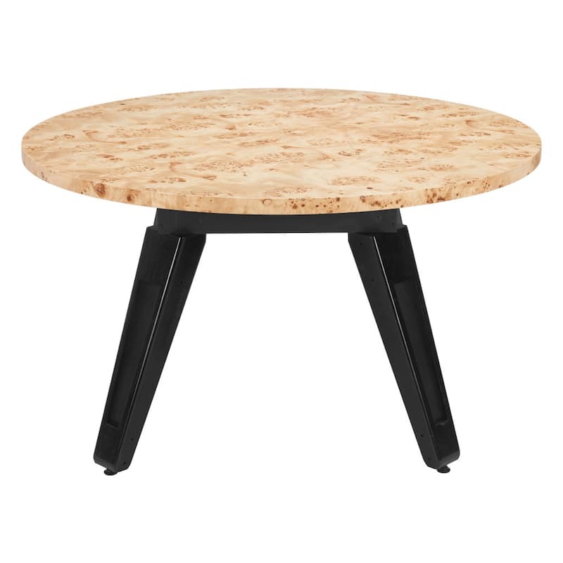 HomeRoots 54" Natural Burl And Black Round Convertible Game Table - 54.00 in. x 30.70 in. x 54.00 in.