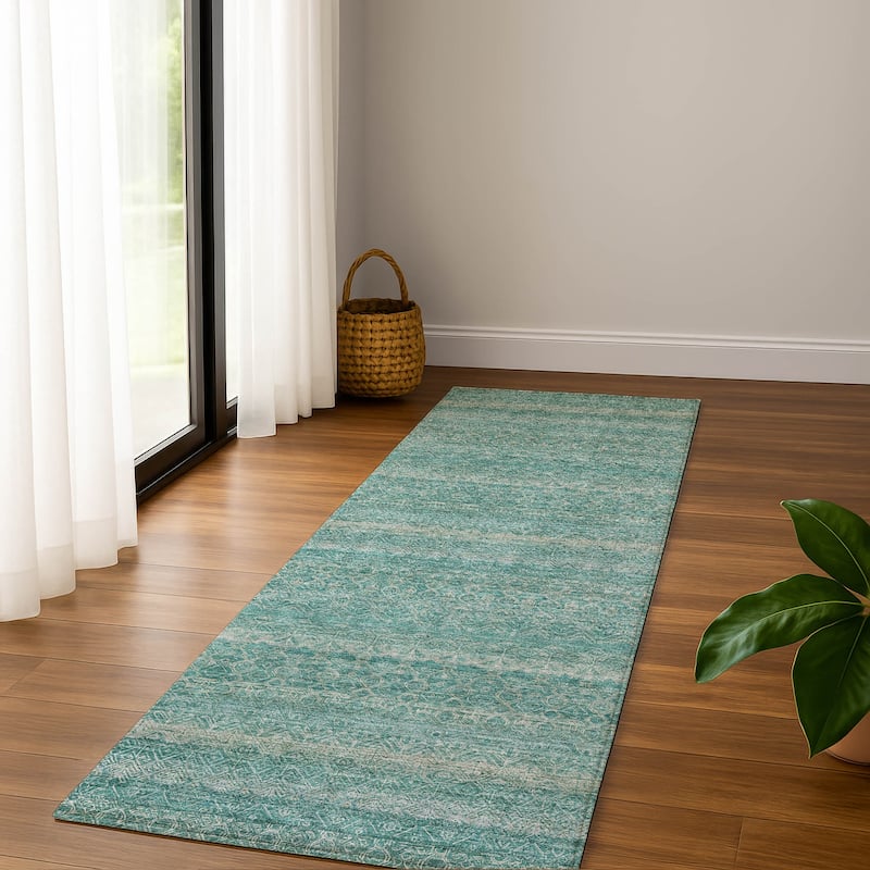 Premium Washable Super Soft Boho Stripes Mayfield Rug - Teal - 2'3" x 7'6"