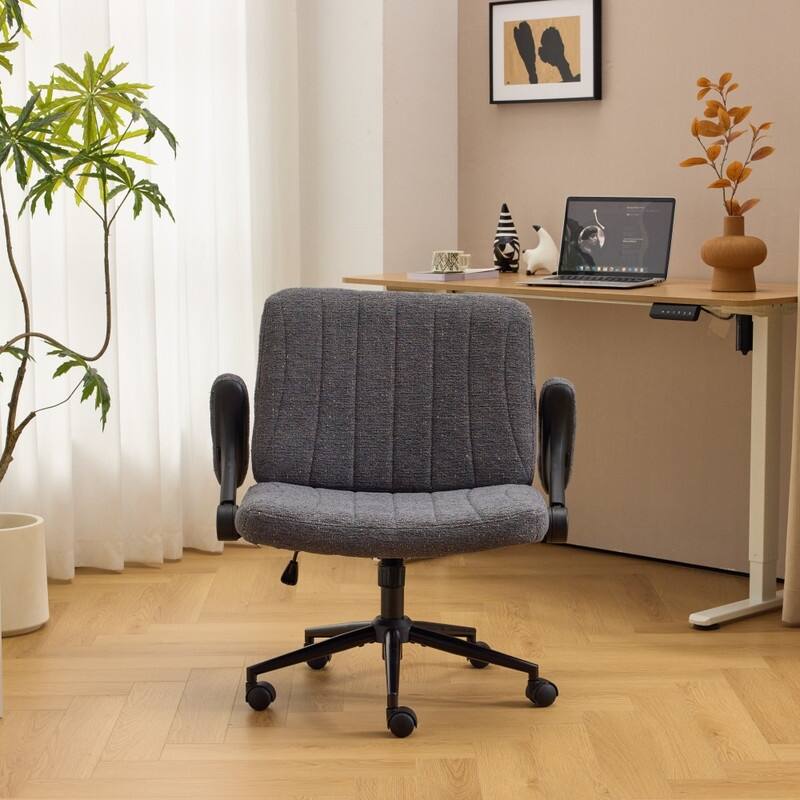 Speckled Chenille Swivel Chair With Flip-Up Arms For Cross-Legged