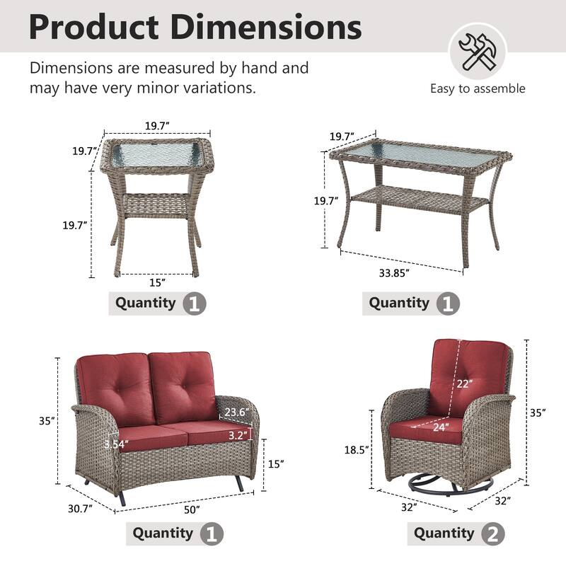 Gymojoy Outdoor Wicker Patio Furniture Loveseat Glider & Chair Set Weather-Resistant