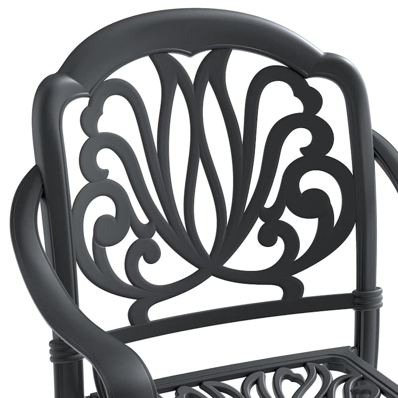 5Piece Set of Cast Aluminum Patio Furniture with Black Frame and Seat Cushions in Random Colors