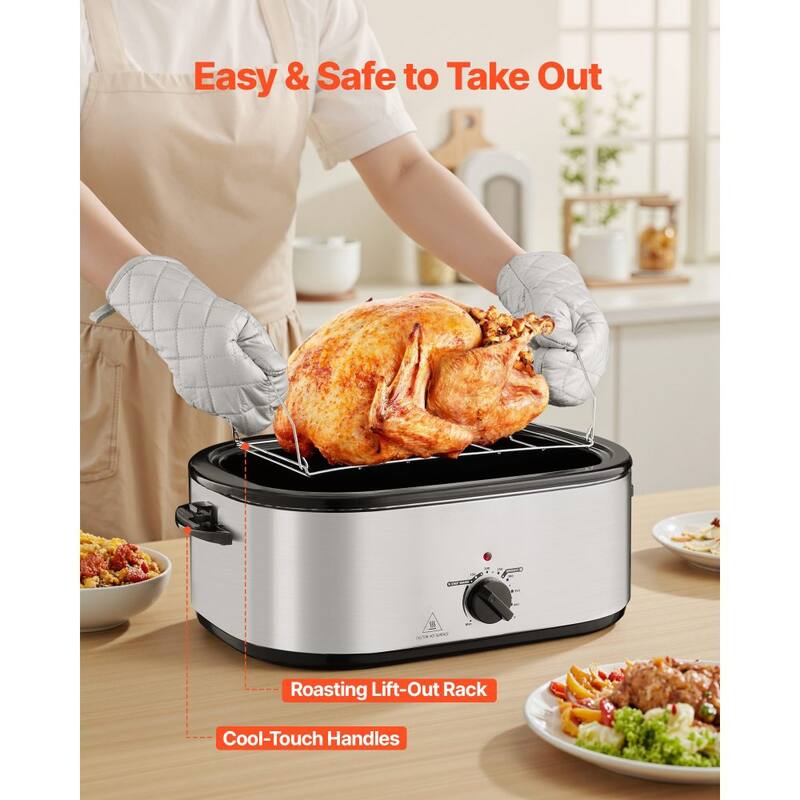 Black-Silver 24QT Electric Roaster Oven with Lid and Self-Basting Tray - 23.31 x 15.67 x 13.19 inch