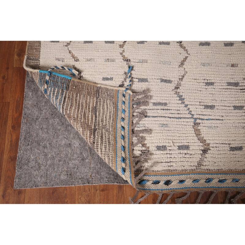 Ivory Striped Moroccan Oriental Area Rug Hand-Knotted Wool Carpet - 6'0"x 9'10"